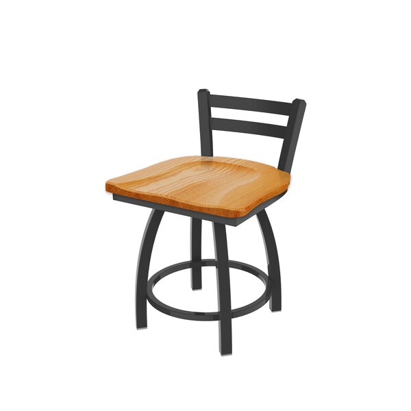 18" Low Back Swivel Vanity Stool, Pewter Finish, Med Oak Seat